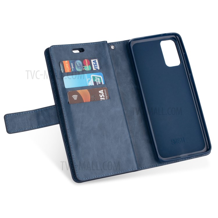 Zipper Pocket with Multiple Card Slots Leather Casing for Samsung Galaxy S20 - Blue-5