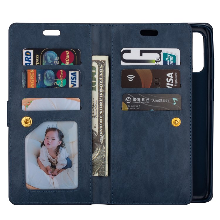 Zipper Pocket with Multiple Card Slots Leather Casing for Samsung Galaxy S20 - Blue-7