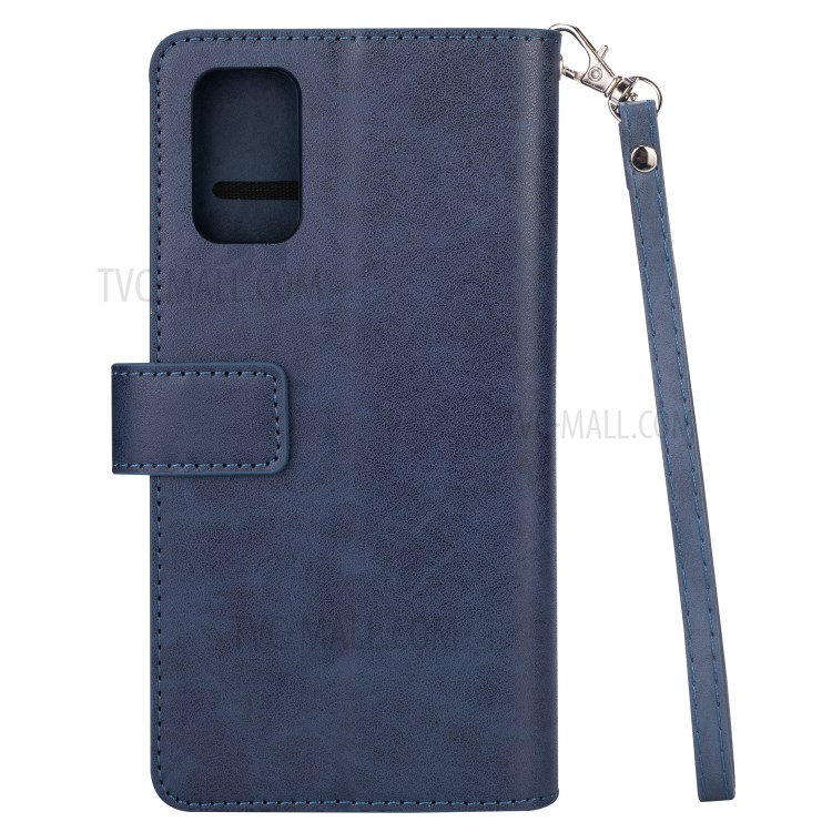Zipper Pocket with Multiple Card Slots Leather Casing for Samsung Galaxy S20 - Blue-8