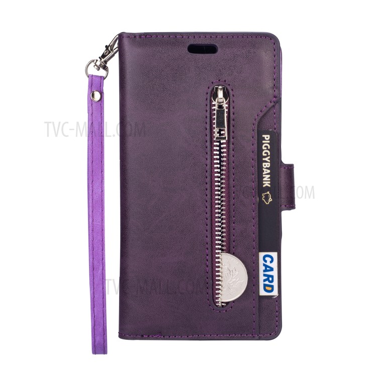 Zipper Pocket with Multiple Card Slots Leather Stand Cover for Samsung Galaxy S20 Ultra - Purple-3