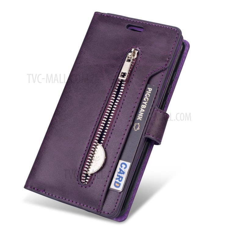 Zipper Pocket with Multiple Card Slots Leather Stand Cover for Samsung Galaxy S20 Ultra - Purple-4