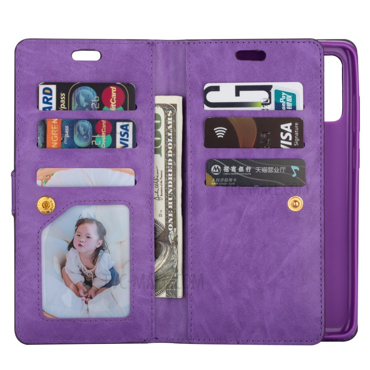 Zipper Pocket with Multiple Card Slots Leather Stand Cover for Samsung Galaxy S20 Ultra - Purple-6