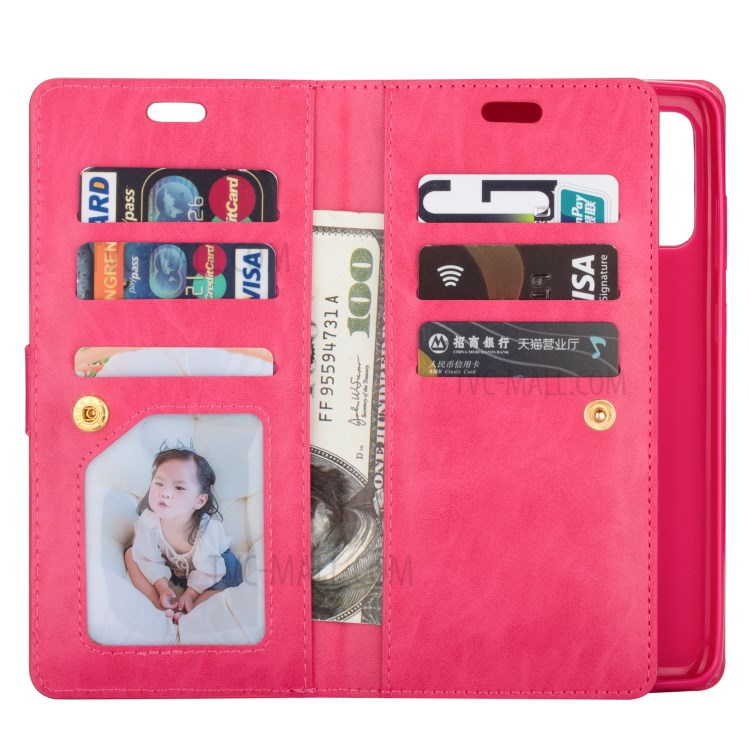 Zipper Pocket with Multiple Card Slots Leather Stand Cover for Samsung Galaxy S20 Ultra - Rose-7