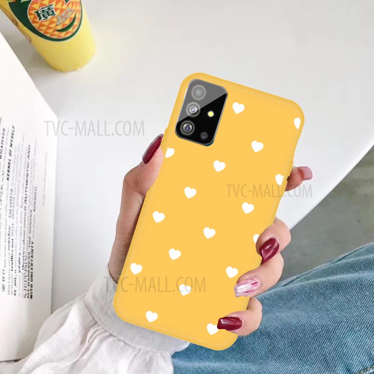 Heart Pattern Matte TPU Phone Case for Samsung Galaxy S20 Plus - Yellow-5