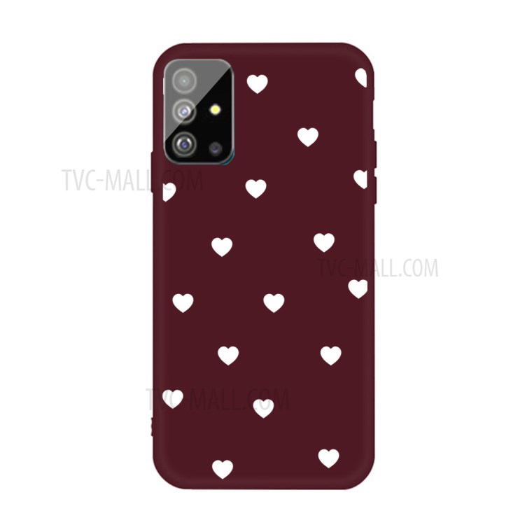 Heart Pattern Matte TPU Phone Case for Samsung Galaxy S20 Plus - Wine Red-1