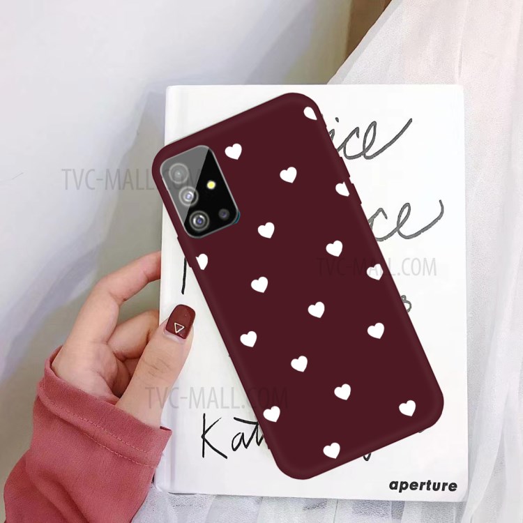 Heart Pattern Matte TPU Phone Case for Samsung Galaxy S20 Plus - Wine Red-2