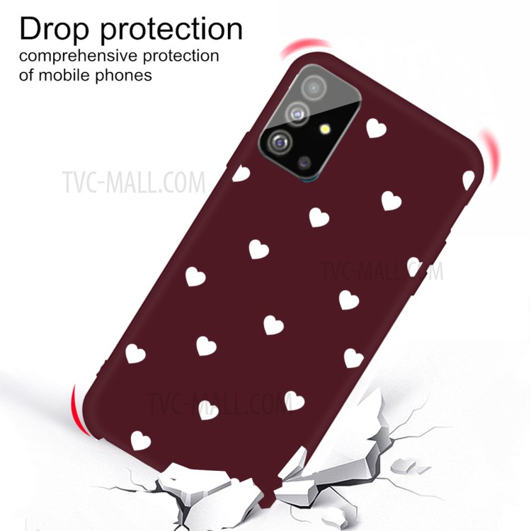 Heart Pattern Matte TPU Phone Case for Samsung Galaxy S20 Plus - Wine Red-3