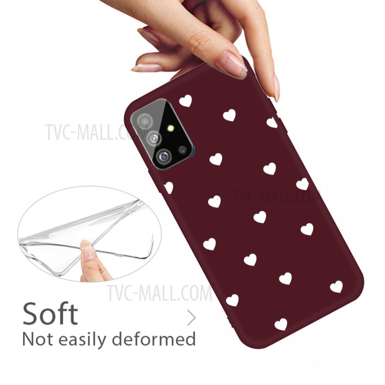Heart Pattern Matte TPU Phone Case for Samsung Galaxy S20 Plus - Wine Red-4