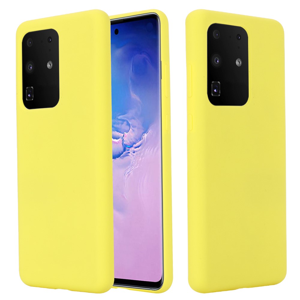 Liquid Silicone Phone Back Shell for Samsung Galaxy S20 Ultra - Yellow-1