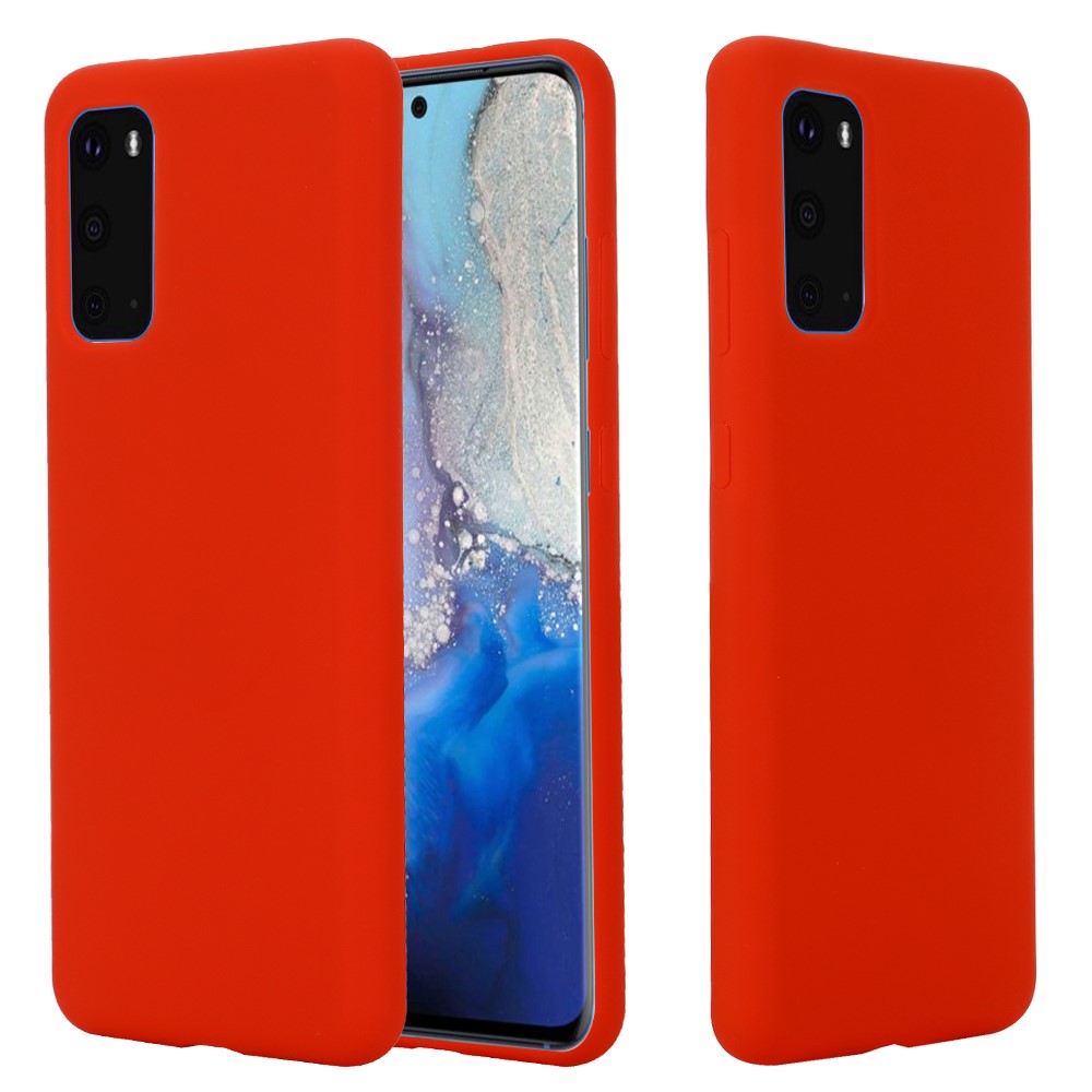 Liquid Silicone Phone Back Cover for Samsung Galaxy S20 - Red-1