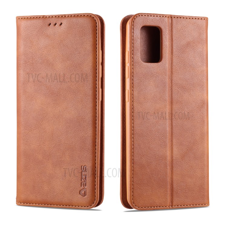 AZNS Retro Style PU Leather Mobile Stand Case for Samsung Galaxy A71 - Brown-1
