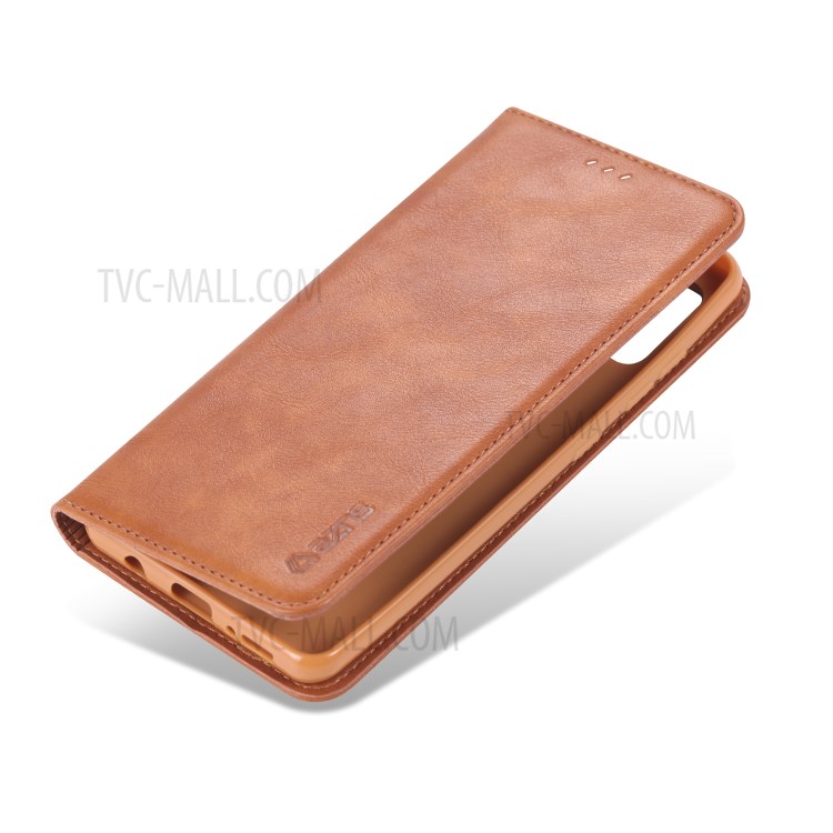 AZNS Retro Style PU Leather Mobile Stand Case for Samsung Galaxy A71 - Brown-2