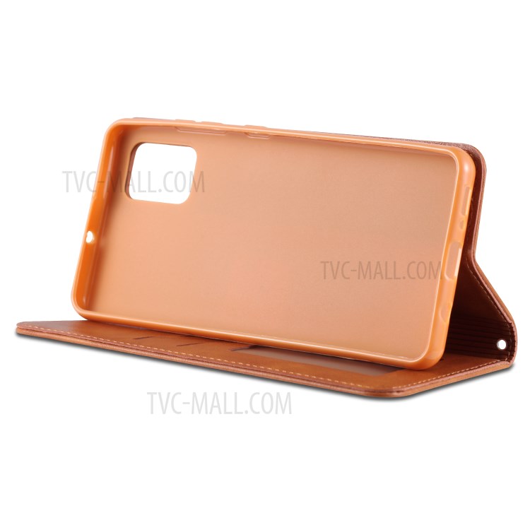 AZNS Retro Style PU Leather Mobile Stand Case for Samsung Galaxy A71 - Brown-4