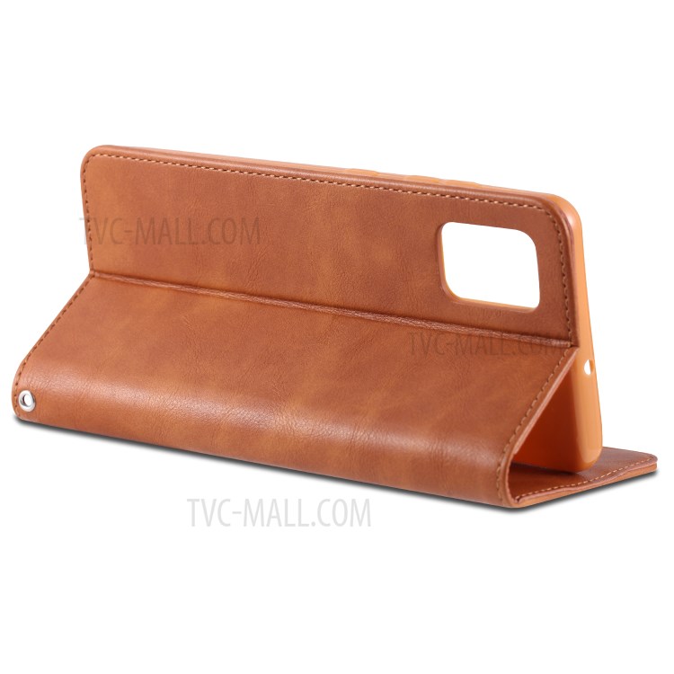 AZNS Retro Style PU Leather Mobile Stand Case for Samsung Galaxy A71 - Brown-5