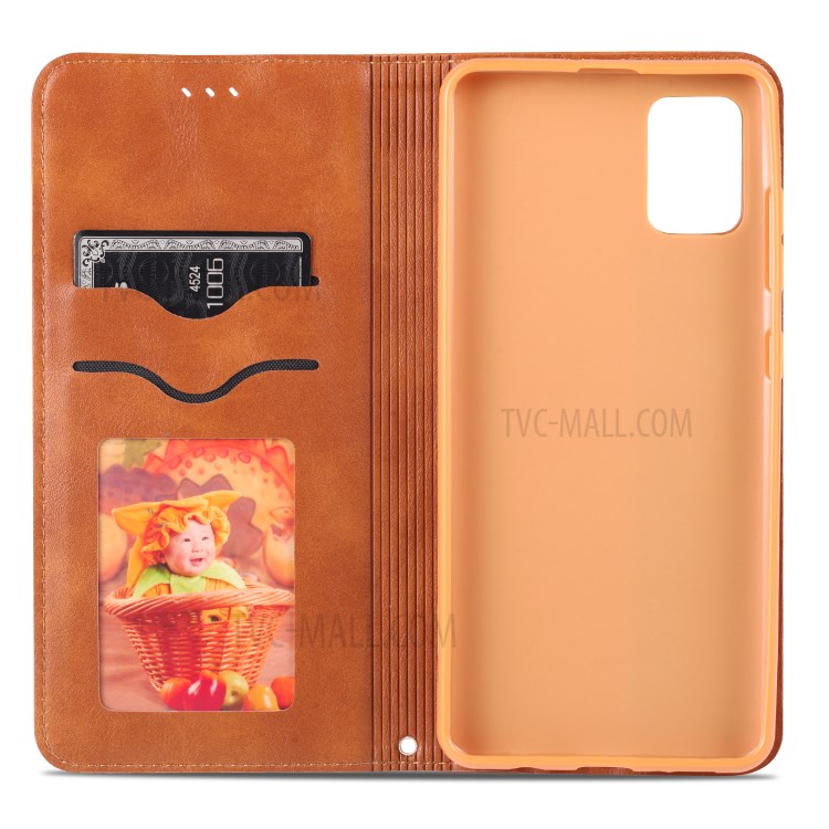 AZNS Retro Style PU Leather Mobile Stand Case for Samsung Galaxy A71 - Brown-6