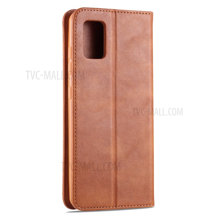 AZNS Retro Style PU Leather Mobile Stand Case for Samsung Galaxy A71 - Brown-8