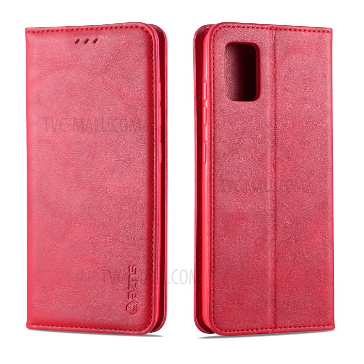 AZNS Retro Style PU Leather Mobile Stand Case for Samsung Galaxy A71 - Red-1