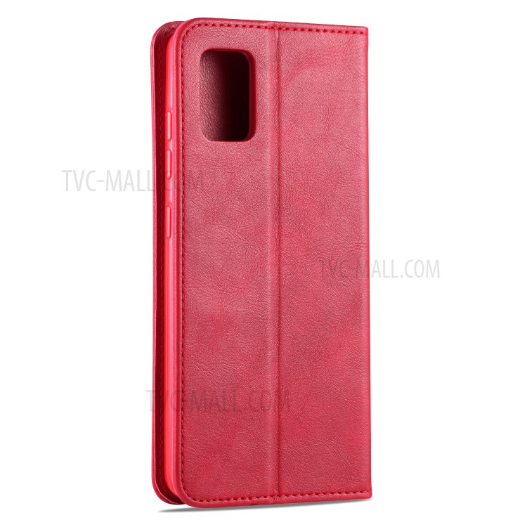 AZNS Retro Style PU Leather Mobile Stand Case for Samsung Galaxy A71 - Red-4
