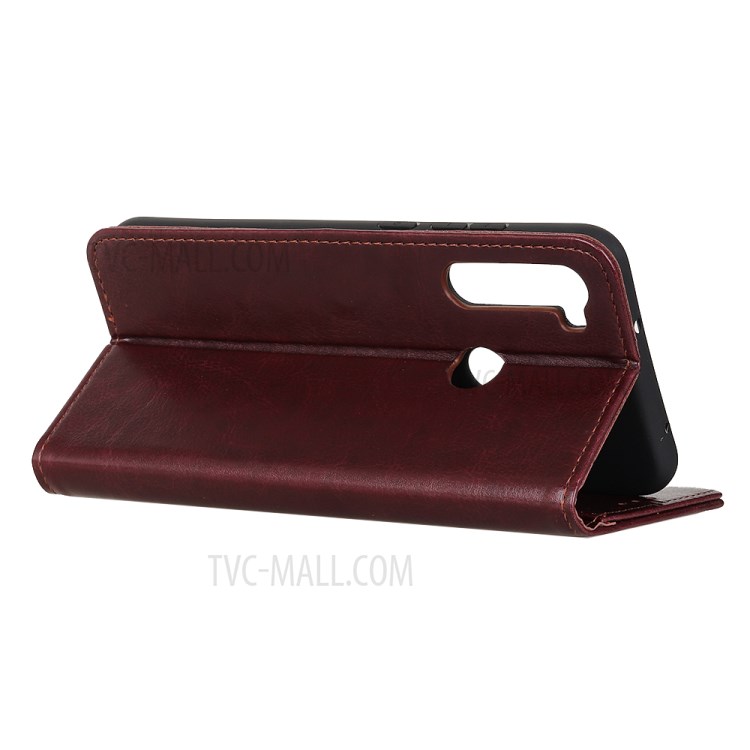Boîtier Fou De Téléphone En Cuir Stand Portefeuille Texture Cheval Pour Samsung Galaxy A21 - Marron-3