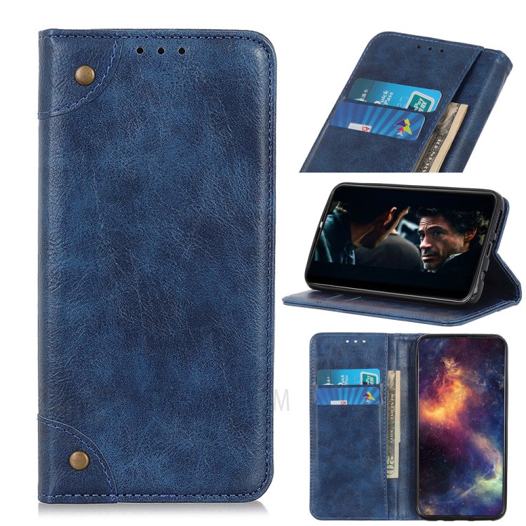 Crazy Horse Auto-absorbed Split Leather Wallet Case for Samsung Galaxy A21 - Blue-1
