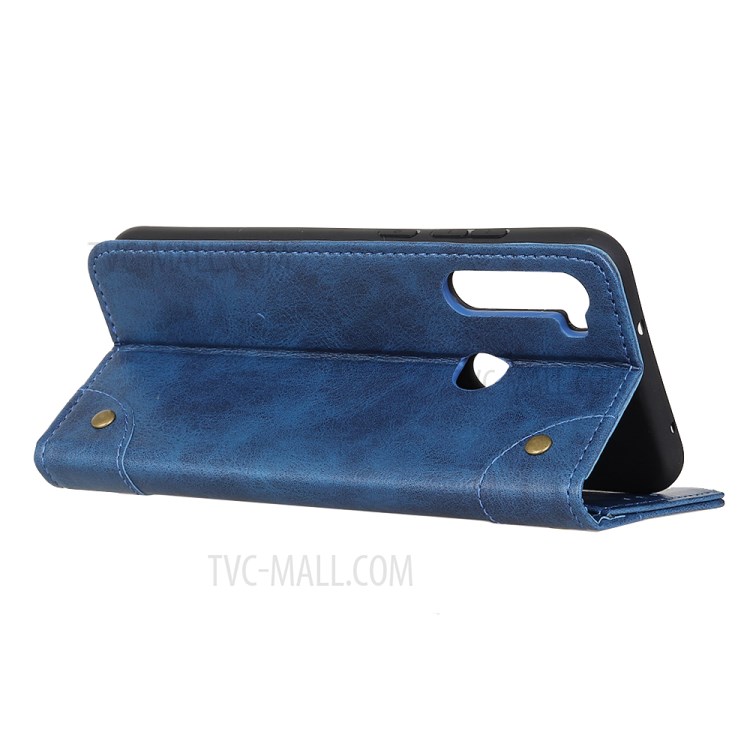 Crazy Horse Auto-absorbed Split Leather Wallet Case for Samsung Galaxy A21 - Blue-4