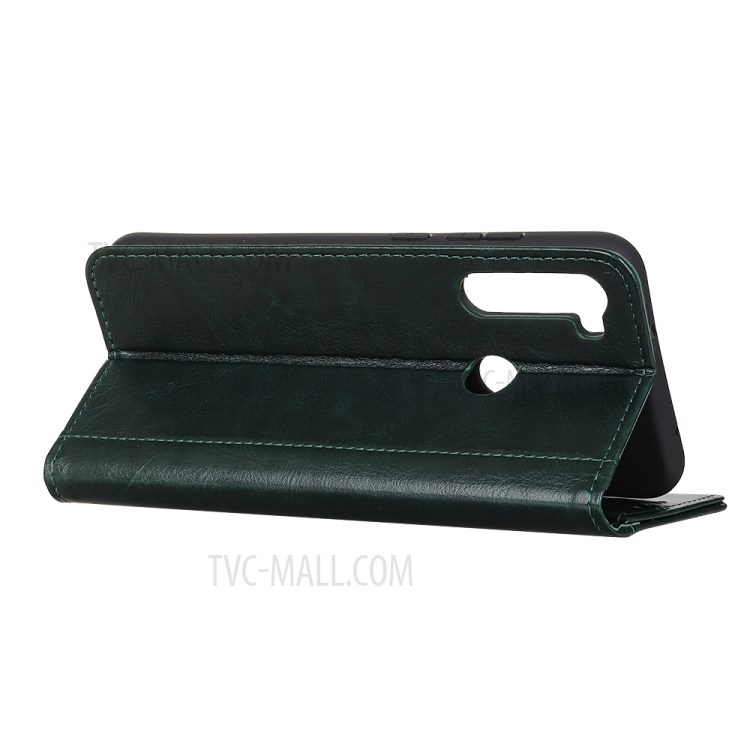 Rivet Decorated Crazy Horse Leather Wallet Stand Case for Samsung Galaxy A21 - Blackish Green-4