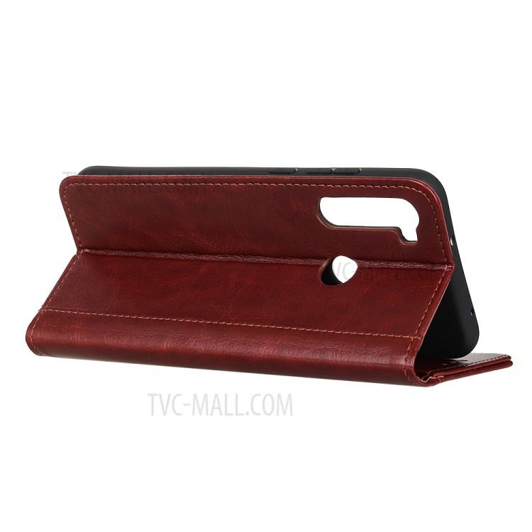 Rivet Decorated Crazy Horse Leather Wallet Stand Case for Samsung Galaxy A21 - Brown-3