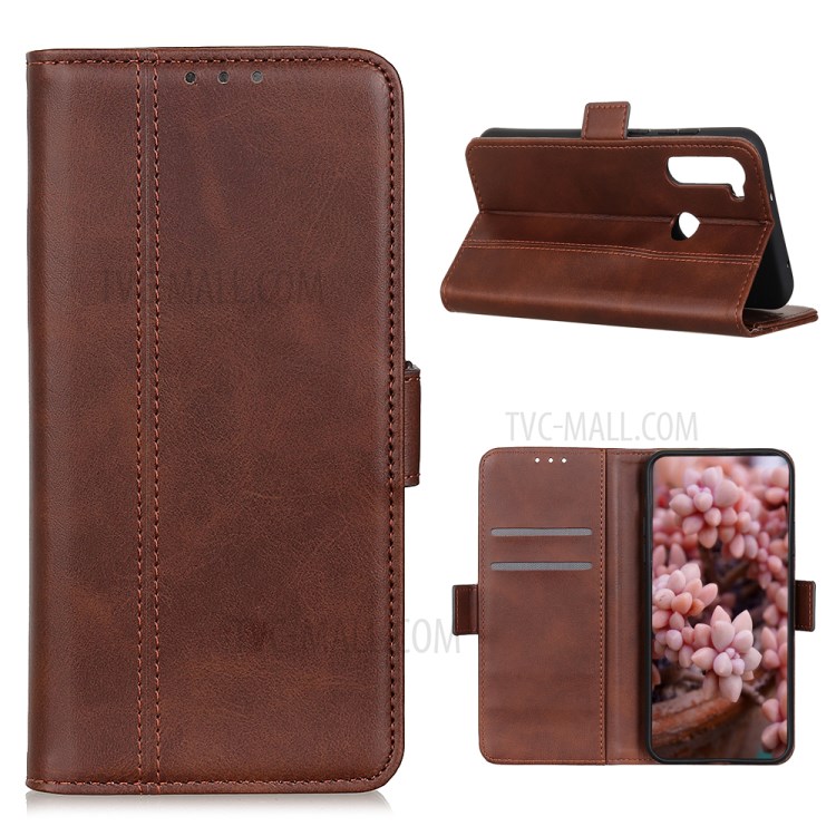 Magnetic Double Clasp Leather Wallet Stand Case for Samsung Galaxy A21 - Coffee-1