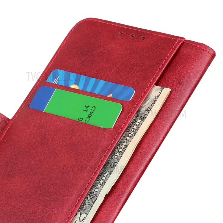 Magnetic Double Clasp Leather Wallet Stand Case for Samsung Galaxy A21 - Red-4