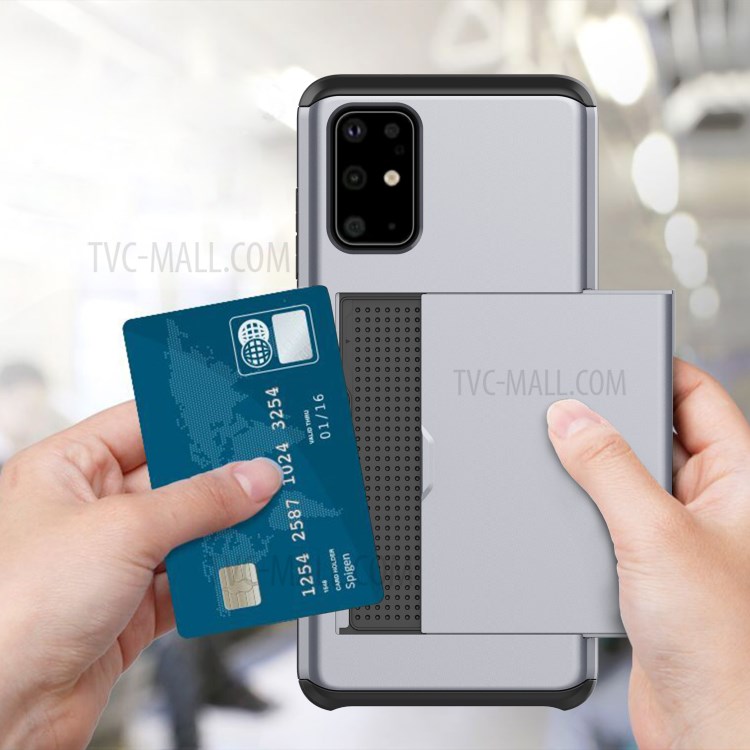Card Slot PC + TPU Hybrid Protective Case for Samsung Galaxy S20 Plus - Silver-2