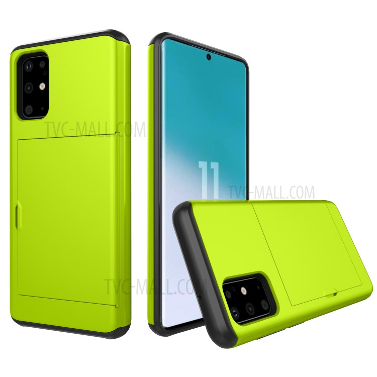 Card Slot PC + TPU Hybrid Protective Case for Samsung Galaxy S20 Plus - Yellowgreen-1