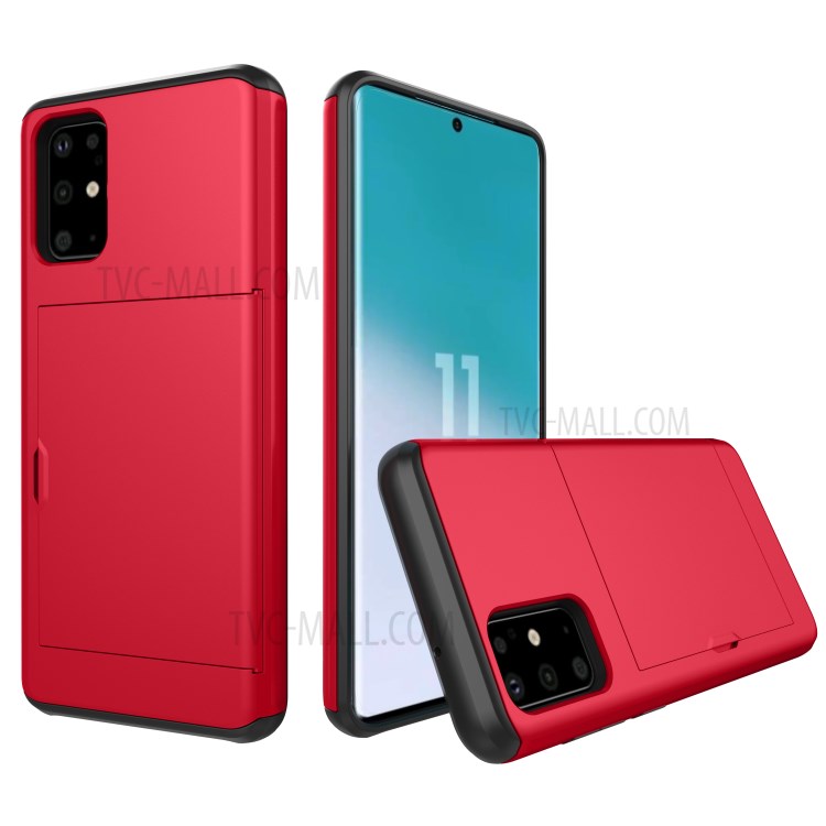 Card Slot PC + TPU Hybrid Protective Case for Samsung Galaxy S20 Plus - Red-1