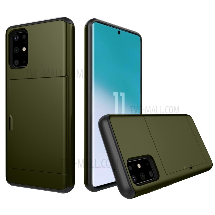 Card Slot PC + TPU Hybrid Protective Case for Samsung Galaxy S20 Plus - Army Green-1