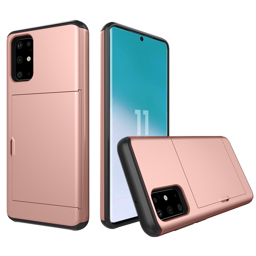 Card Slot PC + TPU Hybrid Phone Case for Samsung Galaxy S20 - Rose Gold-1