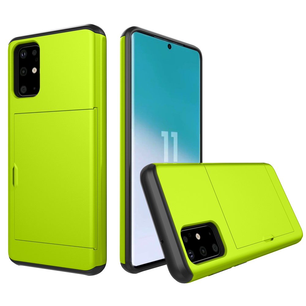 Card Slot PC + TPU Hybrid Phone Case for Samsung Galaxy S20 - Yellowgreen-1