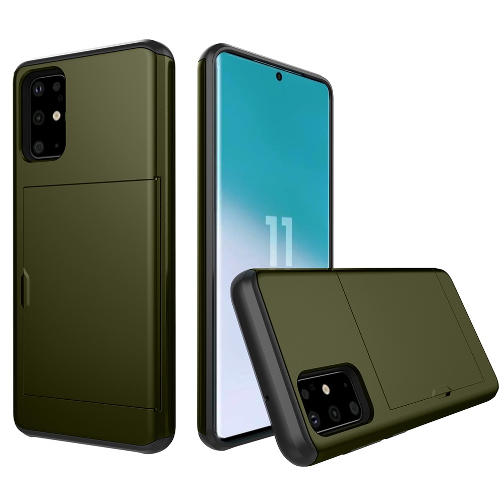 Card Slot PC + TPU Hybrid Phone Case for Samsung Galaxy S20 - Army Green-1