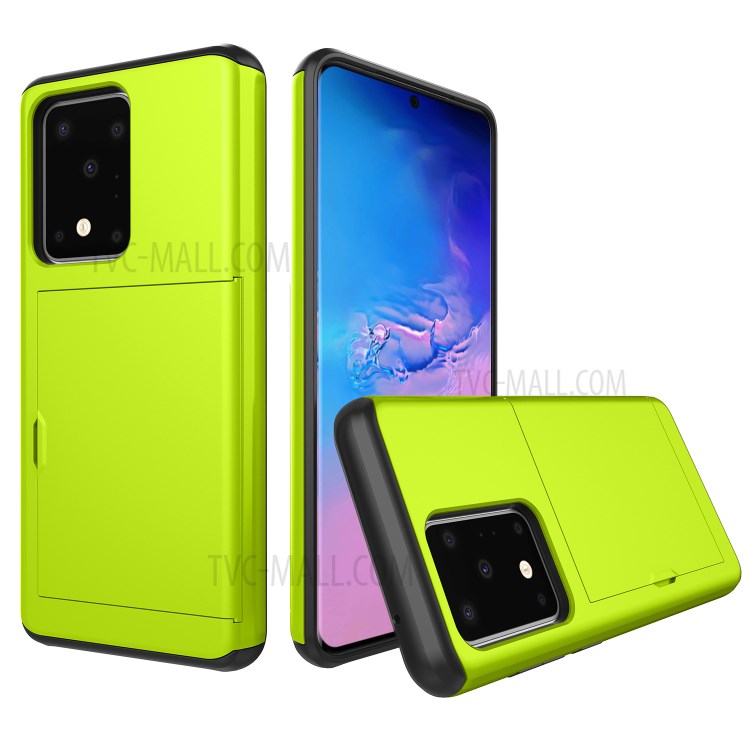 Card Slot PC + TPU Combo Back Shell for Samsung Galaxy S20 Ultra - Yellowgreen-1