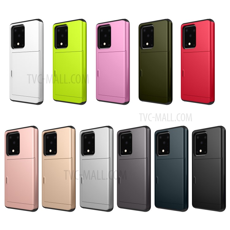 Card Slot PC + TPU Combo Back Shell for Samsung Galaxy S20 Ultra - Yellowgreen-2