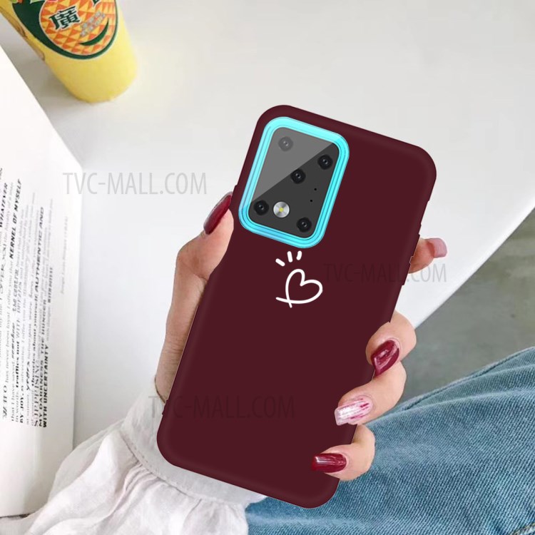 Love Heart Pattern Printing Matte TPU Back Shell for Samsung Galaxy S20 Ultra - Wine Red-5