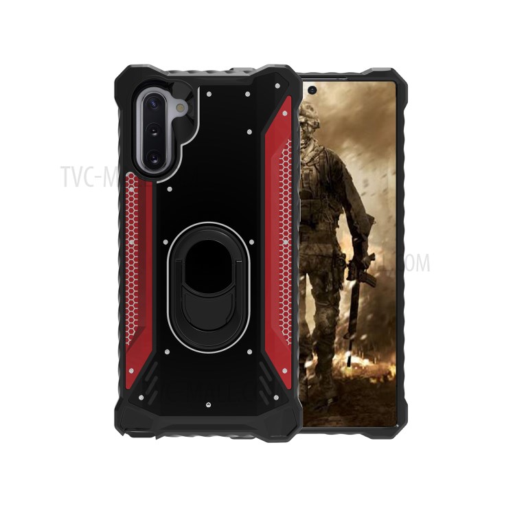 Military Graded Machined Kickstand Shock-proof Metal+Plastic+TPU Phone Cover for Samsung Galaxy Note 10/Note 10 5G - Black / Red-2