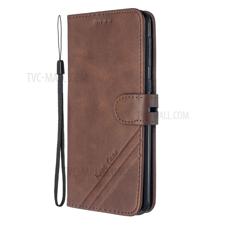 Solid Color Wallet Stand Leather Flip Shell Casing for Samsung Galaxy M30s/M21 - Coffee-3