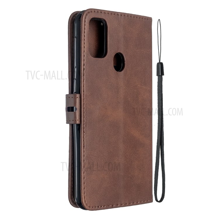 Solid Color Wallet Stand Leather Flip Shell Casing for Samsung Galaxy M30s/M21 - Coffee-4