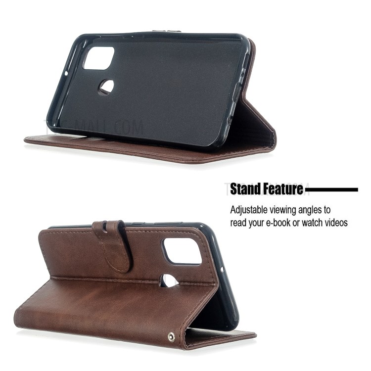 Solid Color Wallet Stand Leather Flip Shell Casing for Samsung Galaxy M30s/M21 - Coffee-6