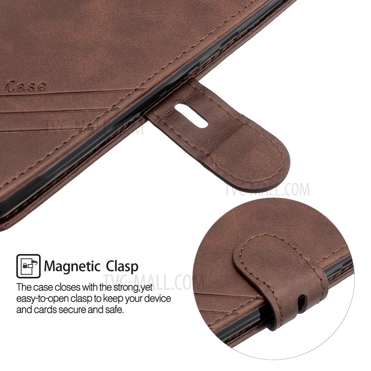 Solid Color Wallet Stand Leather Flip Shell Casing for Samsung Galaxy M30s/M21 - Coffee-7