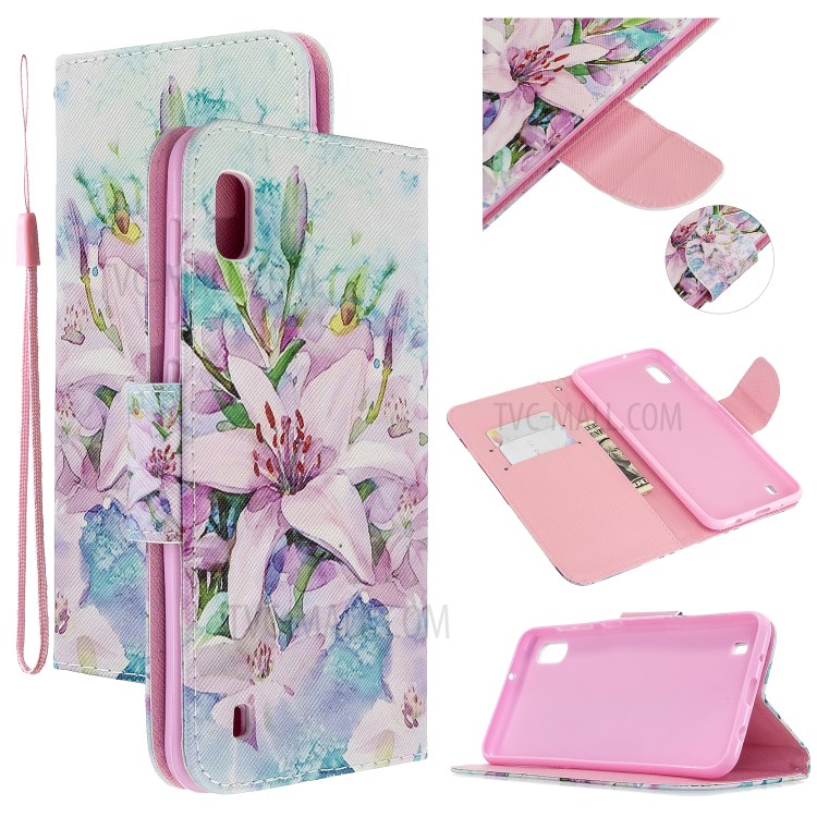 Pattern Printing Cross Texture Leather Wallet Case for Samsung Galaxy A10 - Vivid Flower-1