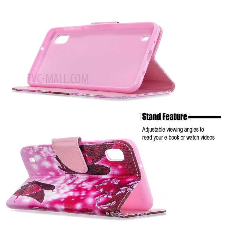 Pattern Printing Cross Texture Leather Wallet Case for Samsung Galaxy A10 - Red Butterfly-6