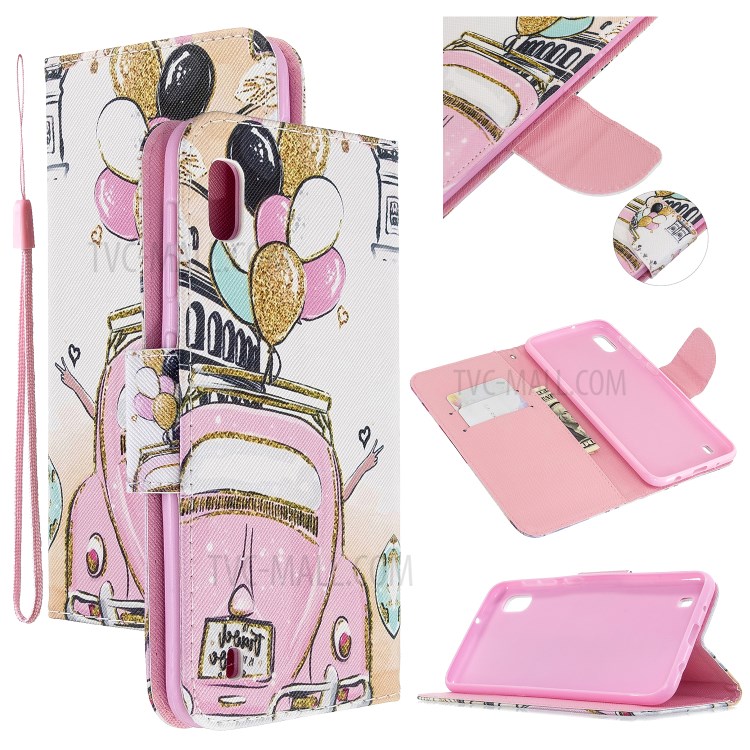 Pattern Printing Cross Texture Leather Wallet Case for Samsung Galaxy A10 - Car with Balloons