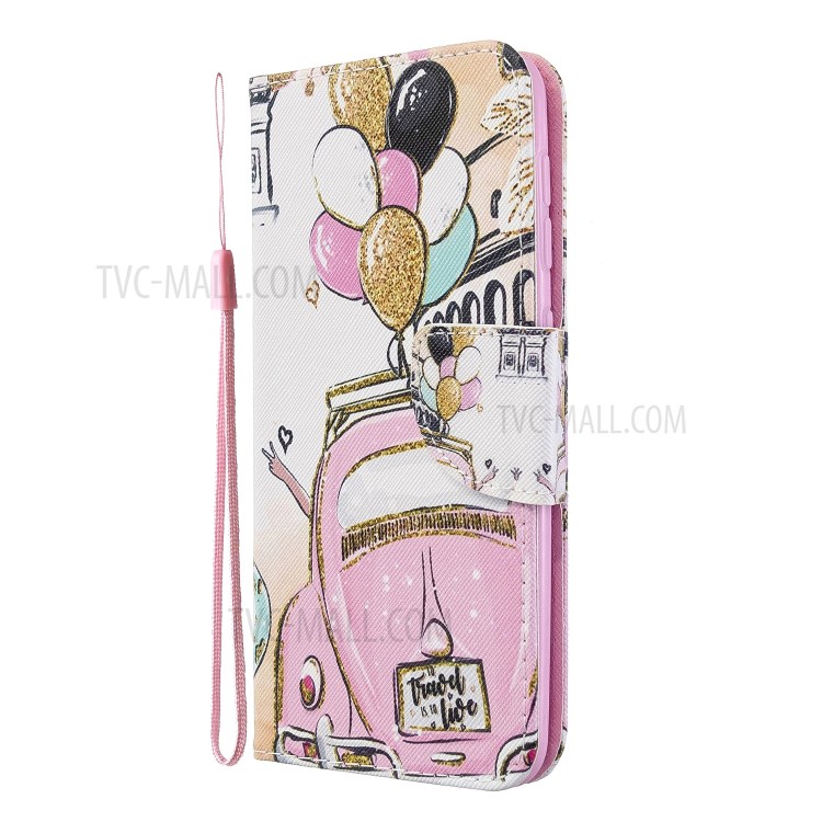 Pattern Printing Cross Texture Leather Wallet Case for Samsung Galaxy A10 - Car with Balloons-3