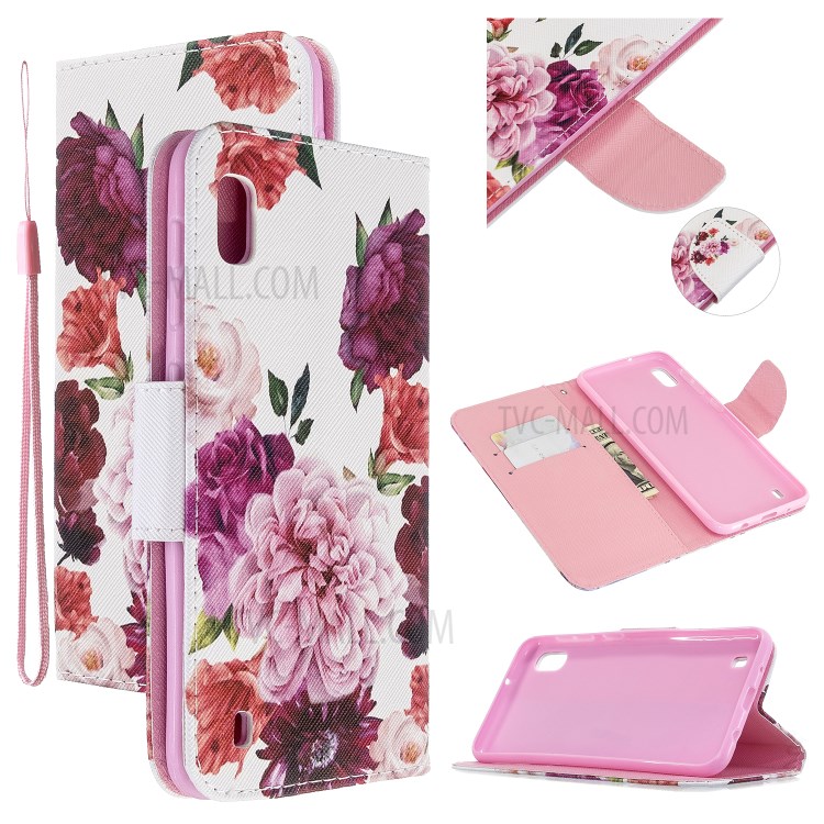 Pattern Printing Cross Texture Leather Wallet Case for Samsung Galaxy A10 - Blooming Flower-1
