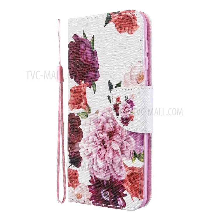 Pattern Printing Cross Texture Leather Wallet Case for Samsung Galaxy A10 - Blooming Flower-3